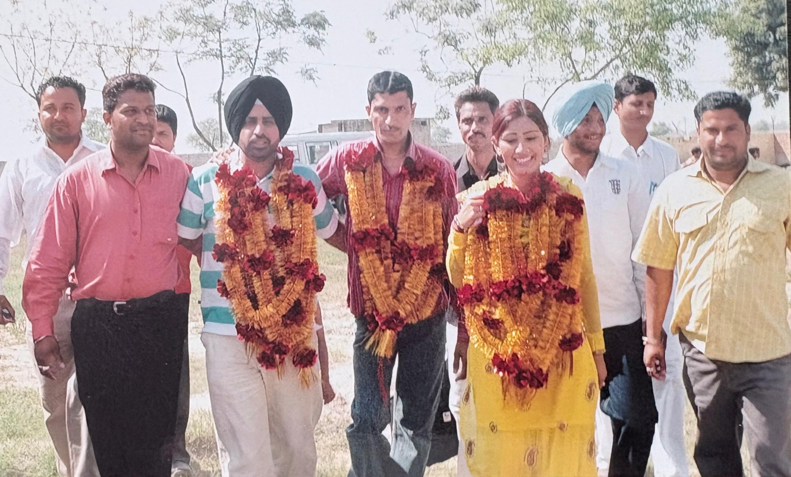 Kuldip Shergill, Mita Gillan Wala and Miss Dimpal during the felicitation ceremony at Village Ratta Kherha (Punjab Singh Wala, Ferozepur).